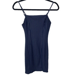 Forever 21 Mini Dress Blue White Pin stripe Form Fit Sexy Office Siren‎ Career S